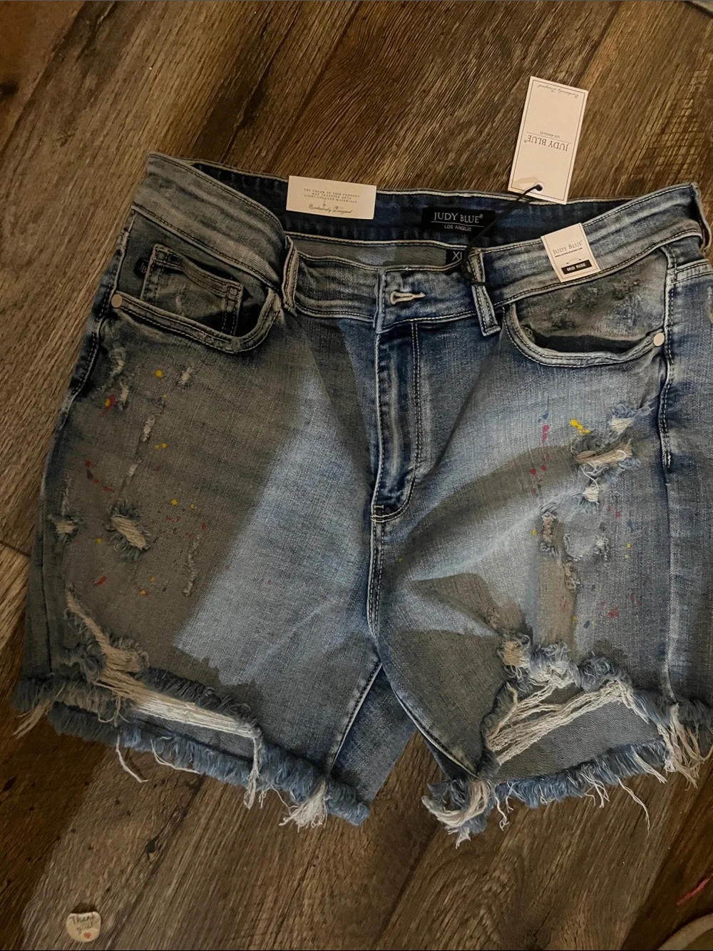 Judy Blue Light Wash Distressed Denim Shorts with Paint Splatter